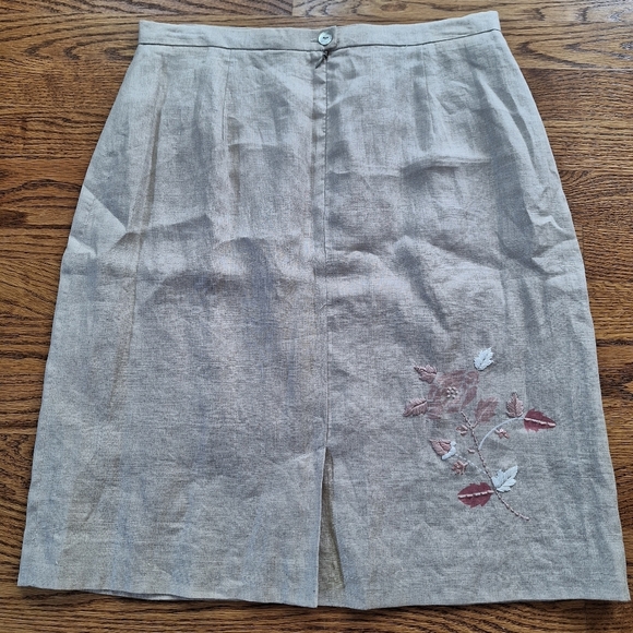 NWT Vintage Casual Corner 100% Linen Fully Lined Floral Embroidered Skirt 12 - Picture 2 of 9